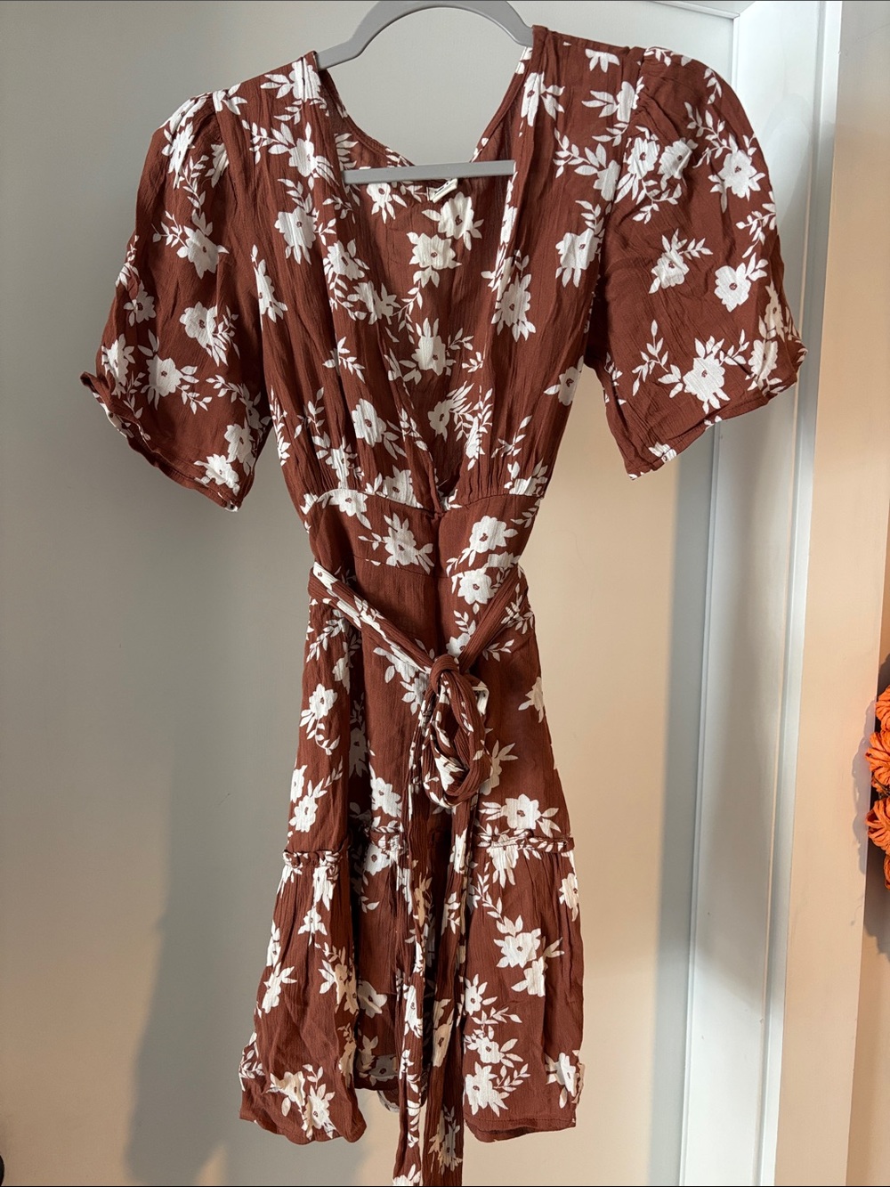 Billabong Brown Floral Wrap Mini Dress